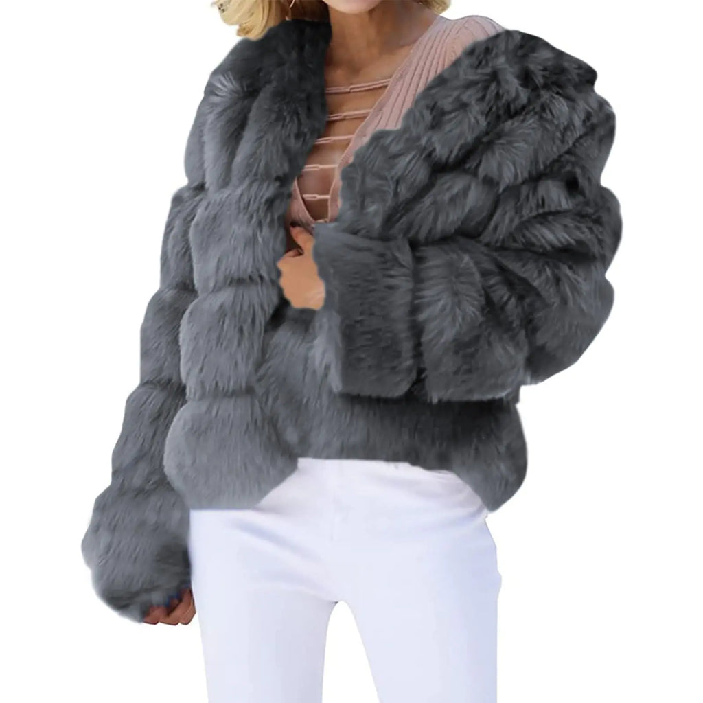 Leather Jacket Women With Fur Ropa TéRmica Para Mujer Winter Coats For Petite Women Fuzzy Cardigans For Women Cropped Fax Fur Jackets fluffy sherpa sweaters for women(Light GrayLarge)