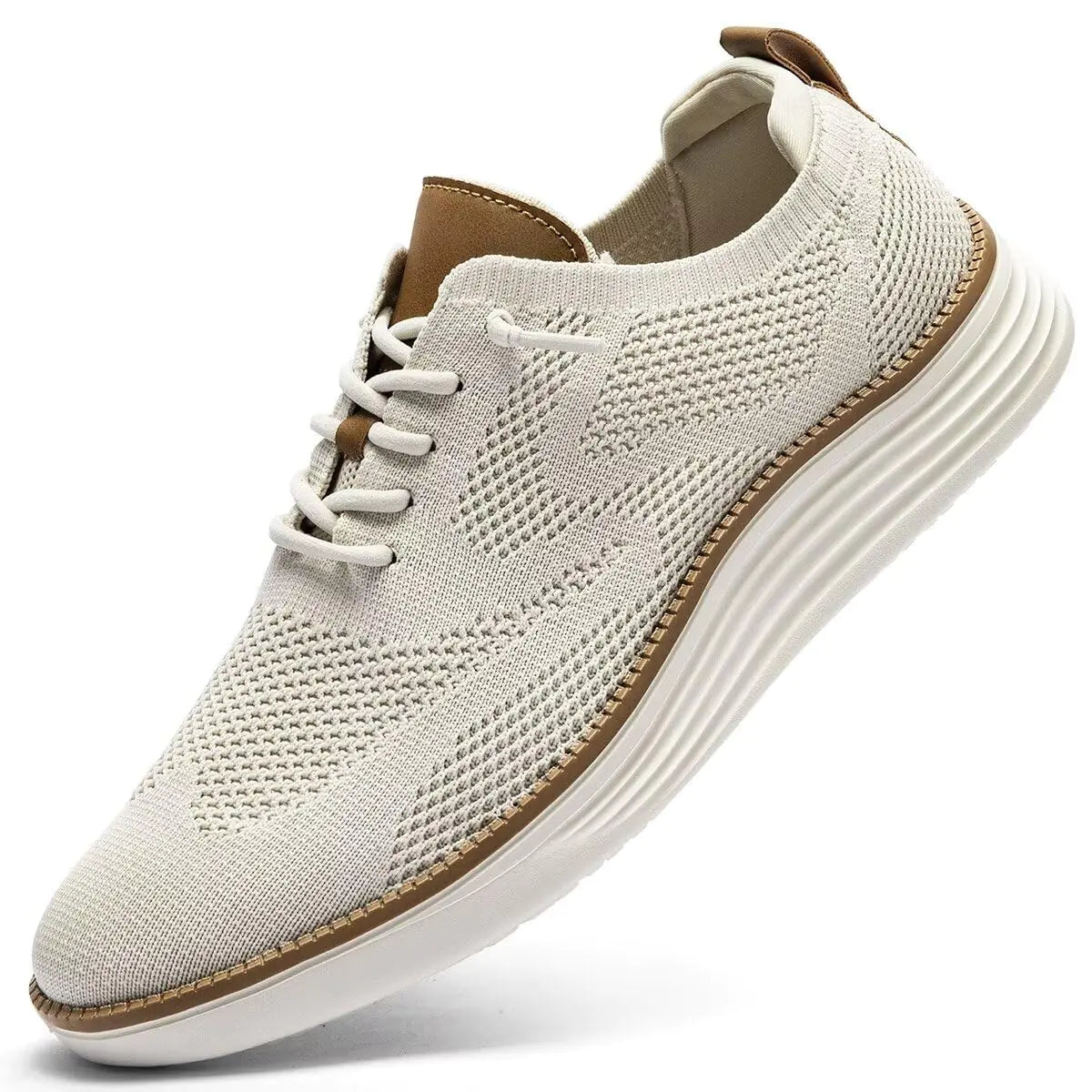 Mens Casual Fashion Dress Sneakers Mesh Business Oxfords Walking Tennis Work Shoes Lightweight Soft Sole Zapatos Beige
