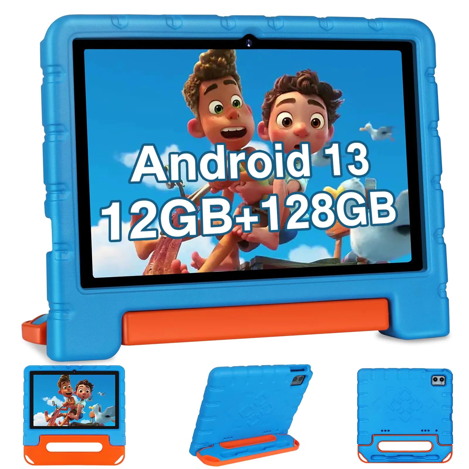 Kids Tablet 10 inch Android 13 Tablets for Kid with Shockproof Case 12GB+128GB Octa-Core 1280 X 800 HD Touchscreen IWAWA Pre-Installed Parental Control 2.4G/5G WiFi 6000mAh Bluetooth-Blue