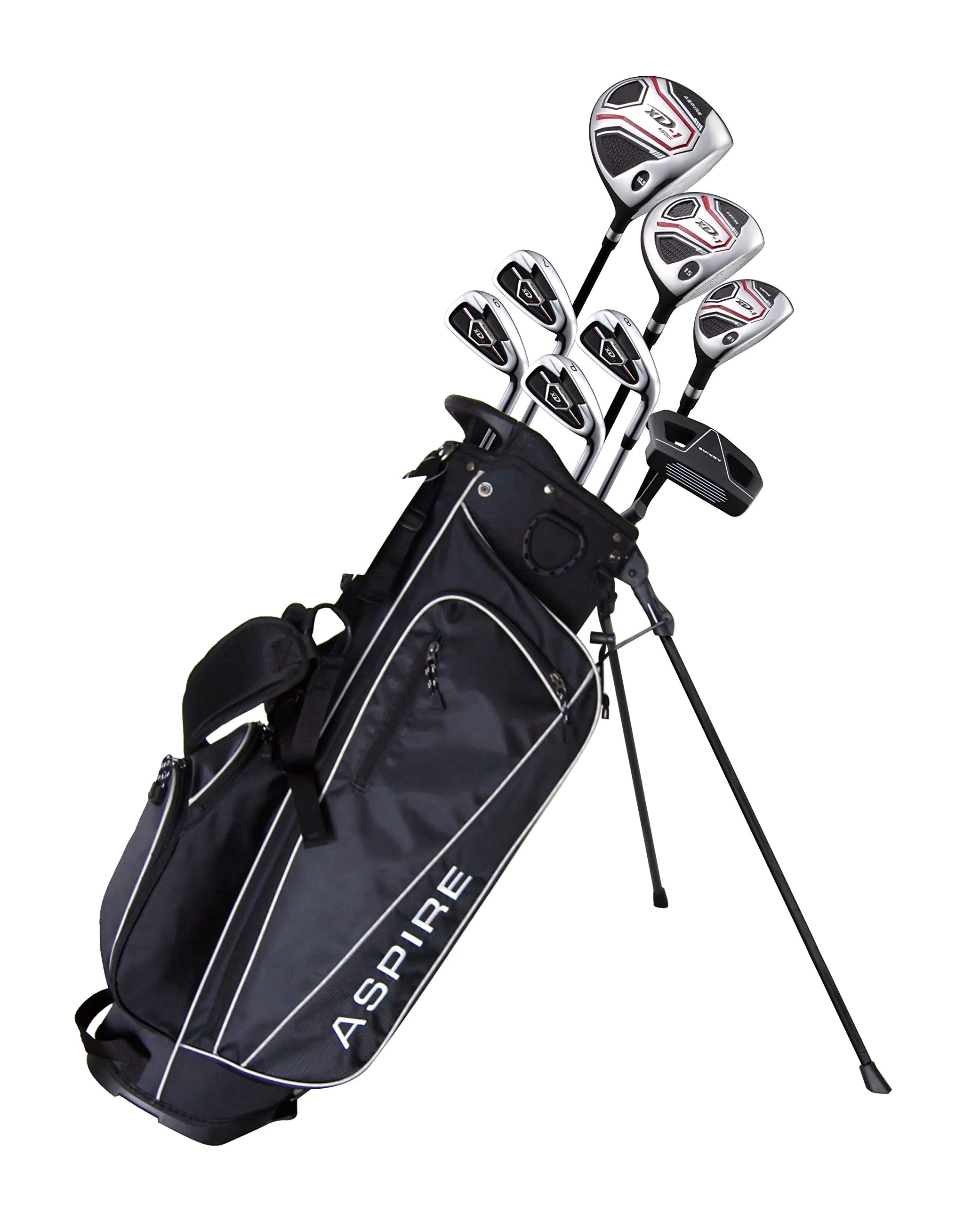 Aspire XD1 Teenager Complete Golf Set Includes Driver Fairway Hybrid 7 8 9 Wedge Irons Putter Stand Bag 3 HCS Teen Ages 13-16 Right Hand - Height 51" - 56"