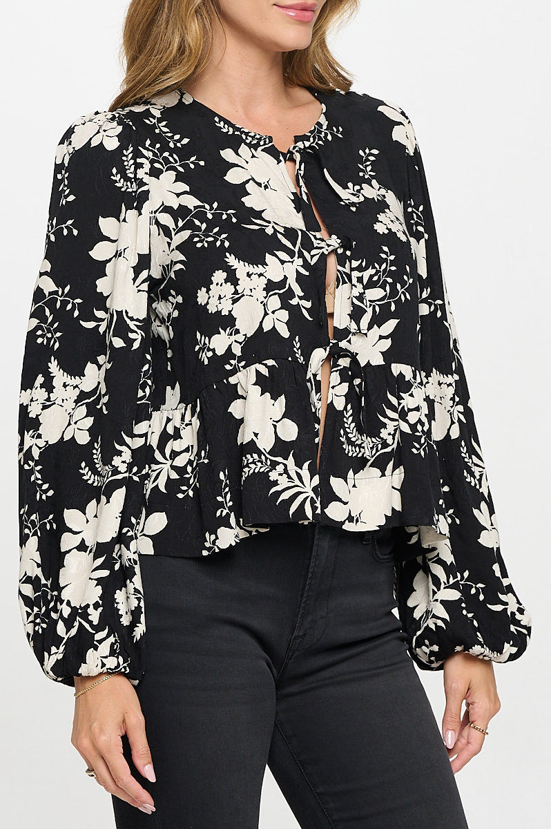Floral Print Top with Front Tie Detail