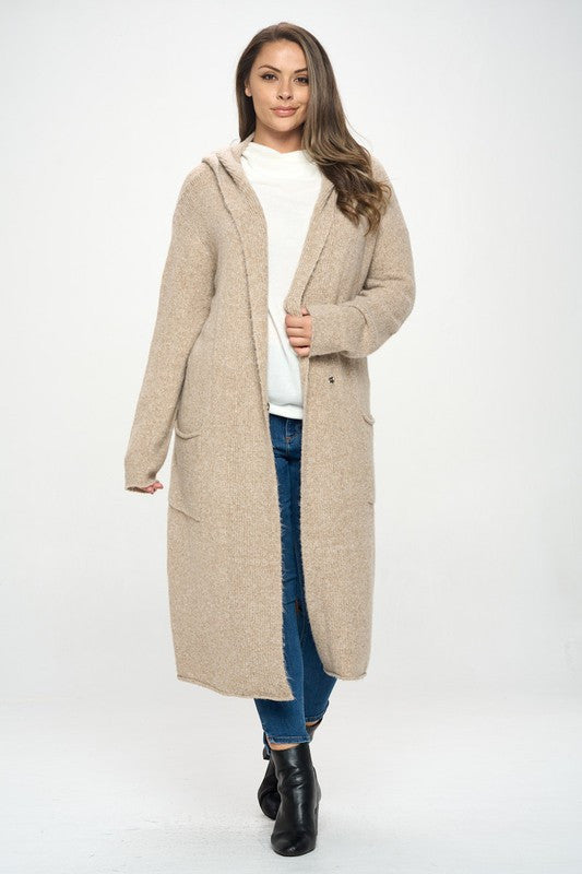 Taupe Knit Open Front Cardigan Sweater