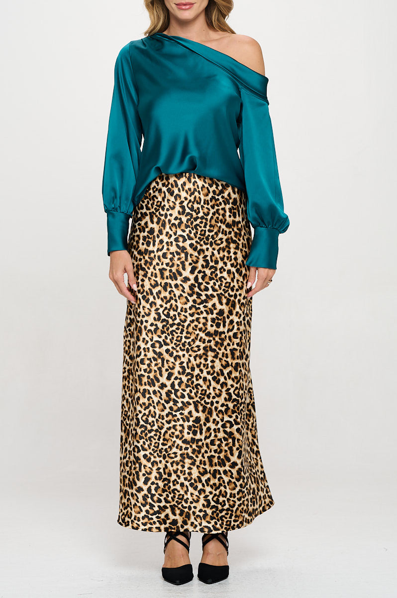 Dropped Shoulder Long Sleeve Satin Top