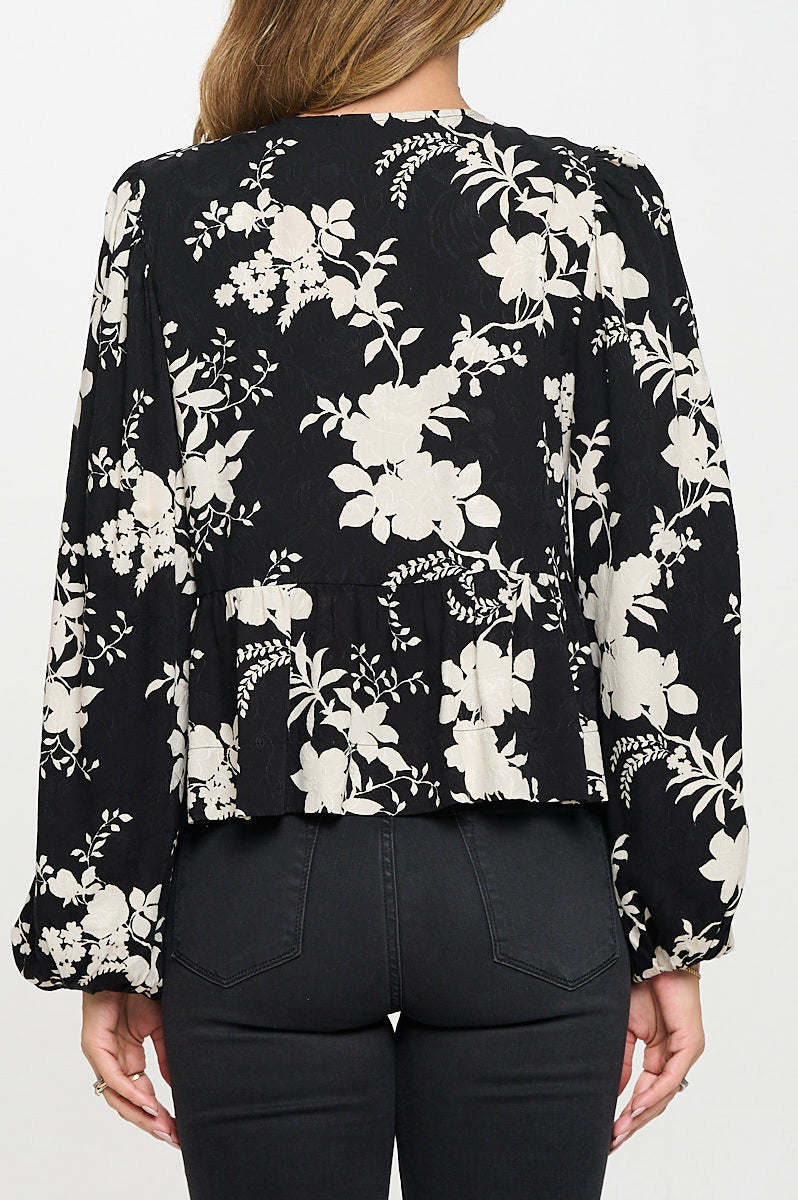 Floral Print Top with Front Tie Detail