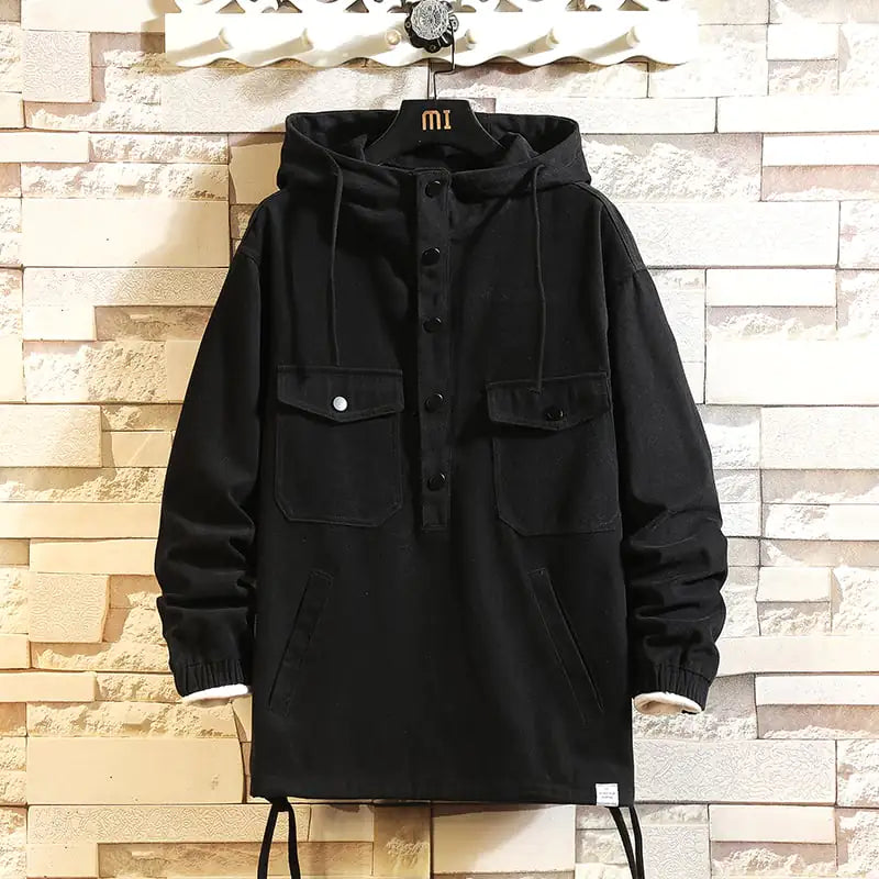 Men's Loose Half-Zip Hooded Cargo Jacket
