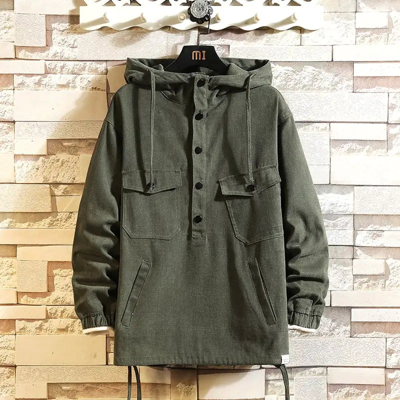 Men's Loose Half-Zip Hooded Cargo Jacket